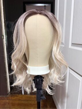 Wavy Rooted Blonde Lace Front Wig - Ombre Ash to Platinum